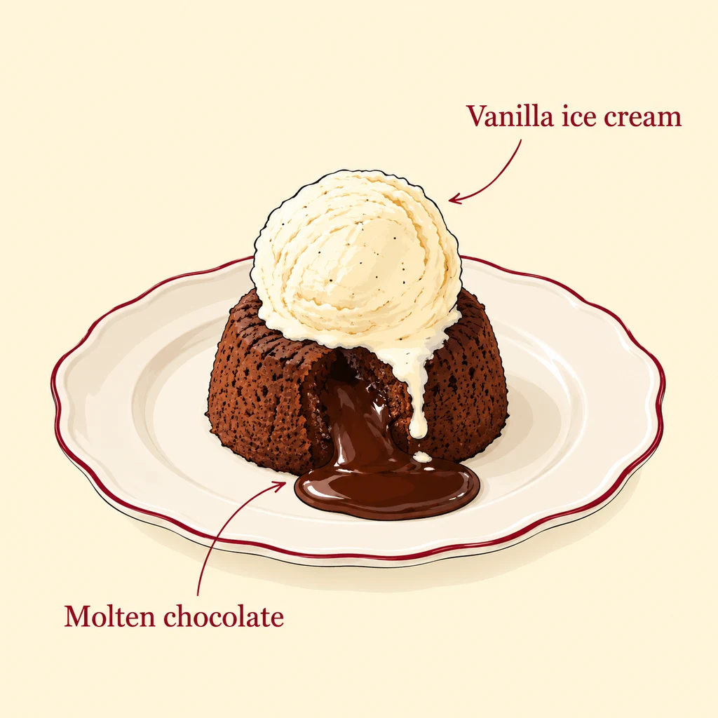 Ingredient illustration of Fondant: molten chocolate cake with vanilla ice cream